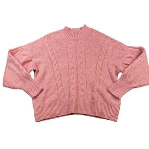 Old Navy Sweater Womens LARGE Pullover Long Sleeve‎ Cable Knit Pink Fisherman